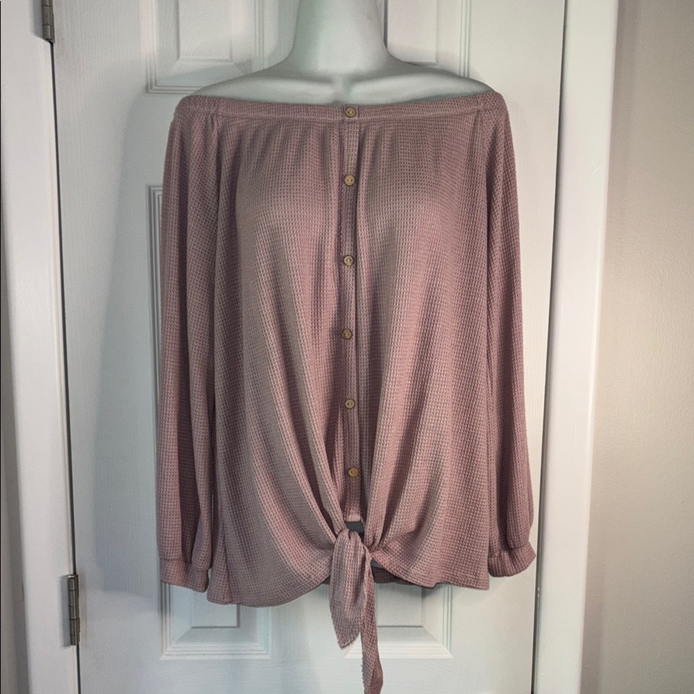 Cherish - Off The Shoulder Waffle Knit Top - Small